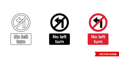 3 tipte sola dönüş yasağı simgesi yok. İzole vektör işareti sembolü.