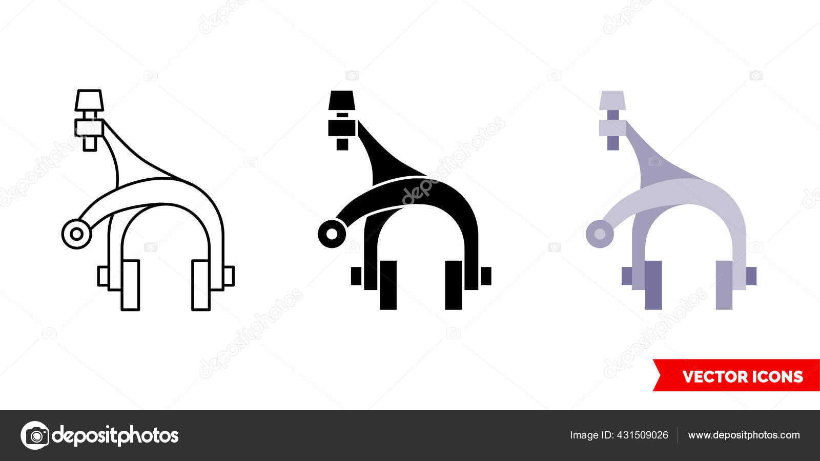3種類の自転車ブレーキキャリパーアイコン 絶縁ベクトル記号 ストックベクター C Dsgnteam