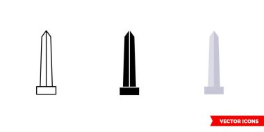 Washington Anıt simgesini 3 türünden ekle. İzole vektör işareti sembolü.