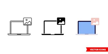 3 tip dizüstü bilgisayar resim simgesi. İzole vektör işareti sembolü.