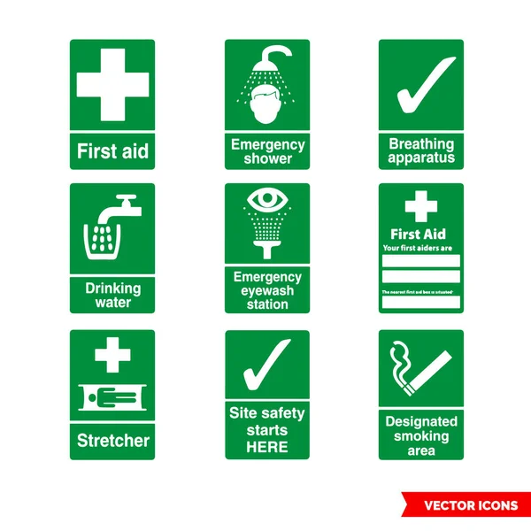 İlk yardım ve güvenli durum simgeleri renk tipleri. İzole vektör işaretleri. Simge paketi.