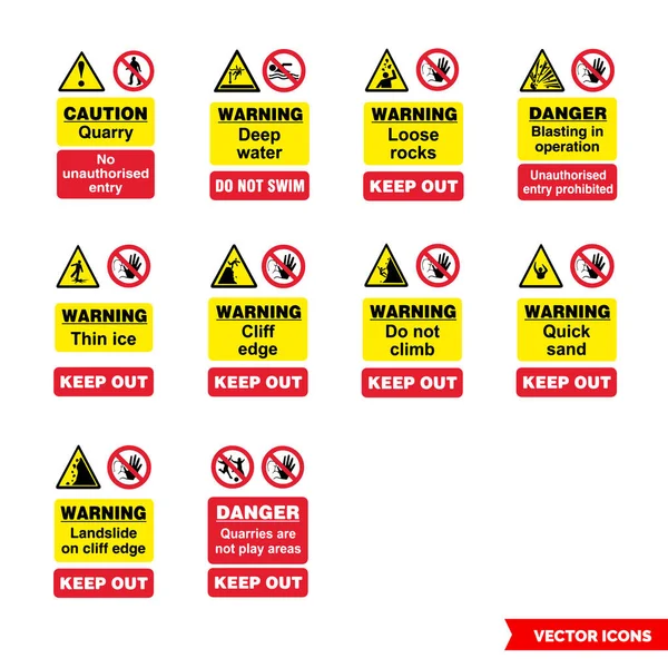 Quarry uyarısı renk tipleri simgesi seti. İzole vektör işareti simgeleri. Simge paketi.