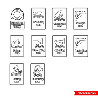 Genel su güvenliği uyarısı tabela tipleri simge seti. İzole vektör işareti simgeleri. Simge paketi.