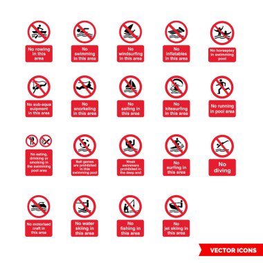 Water safety prohibitory signs icon set of color types. Isolated vector sign symbols.Icon pack. clipart