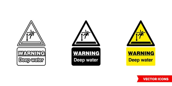 Uyarı derin su tehlike işareti simgesi 3 tür, siyah ve beyaz, özet. İzole vektör işareti sembolü.