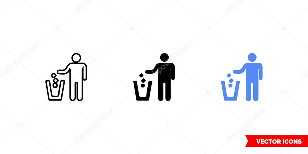 Map symbol litter receptacle icon of 3 types color, black and white, outline.Isolated vector sign symbol.