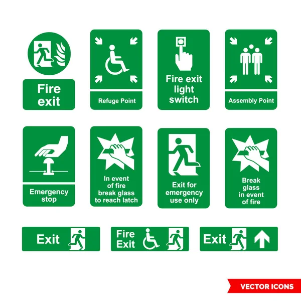 Acil kaçış işaretleri renk tipleri seti. İzole vektör işareti simgeleri. Simge paketi.