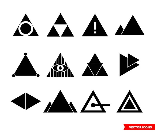 Triangelikon uppsättning av svartvita typer. Symboler för isolerade vektortecken. Ikonförpackning. — Stock vektor