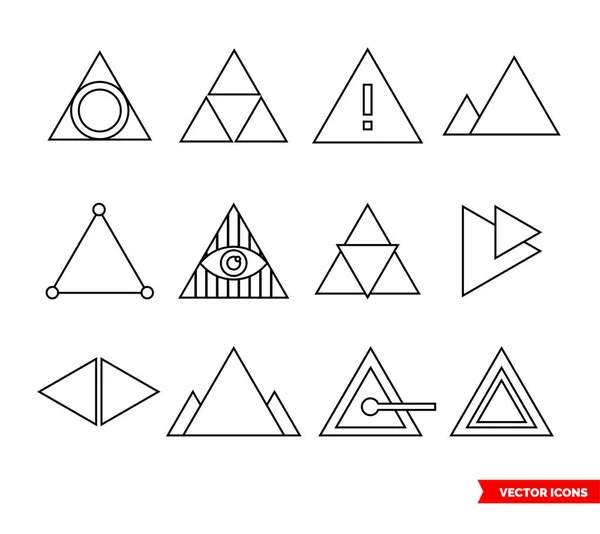 Dreieck-Symbolsatz von Umrisstypen. Isolierte Vektorzeichensymbole. Symbolpaket. — Stockvektor