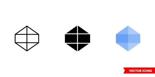Icosaèdre icône de 3 types de couleur, noir et blanc, contour. Symbole de signe vectoriel isolé. — Image vectorielle