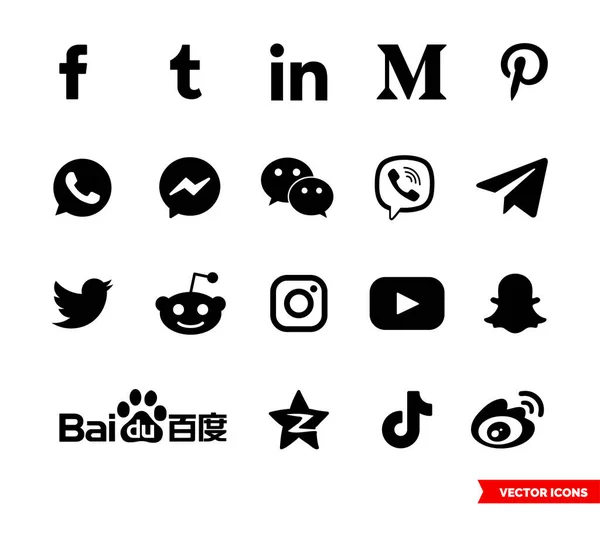 Siyah-beyaz sosyal ağ simgesi seti. Simge paketi. İzole vektör işareti sembolleri.