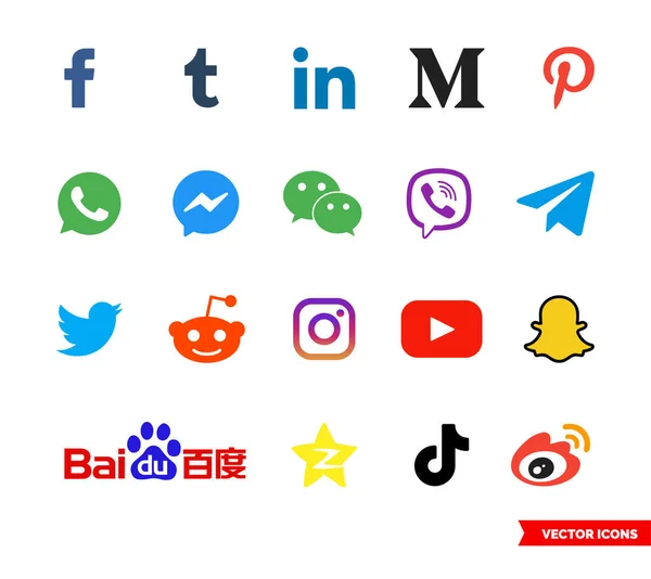 Sosyal ağ renk tipleri kümesi. Simge paketi. İzole vektör işareti sembolleri.