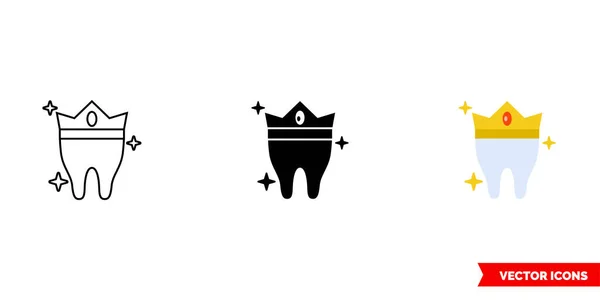 Ząb Ikonie Korony Rodzaje Koloru Czarno Biały Obrys Izolowany Symbol — Wektor stockowy