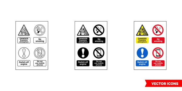 Multi Notice Fire Prevention Explosive Hazard Sign Icon Types Color — Stock Vector