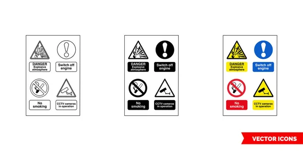 Багаторазове Попередження Пожежі Значок Вибухового Знака Небезпеки Кольору Типів Чорно — стоковий вектор