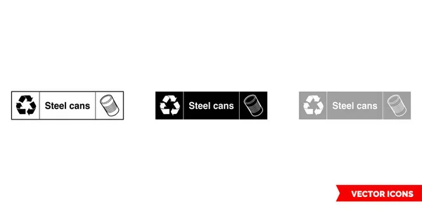 Stalowe Puszki Krajobraz Metal Recyklingu Znak Ikona Rodzaje Kolor Czarny — Wektor stockowy
