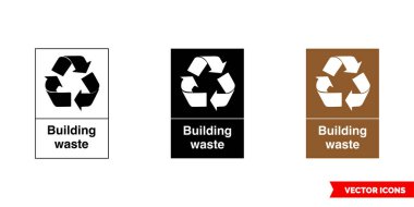 Atık geri dönüşüm simgesi oluşturuluyor. 3 tip renk, siyah ve beyaz, dış hat. İzole vektör işareti..