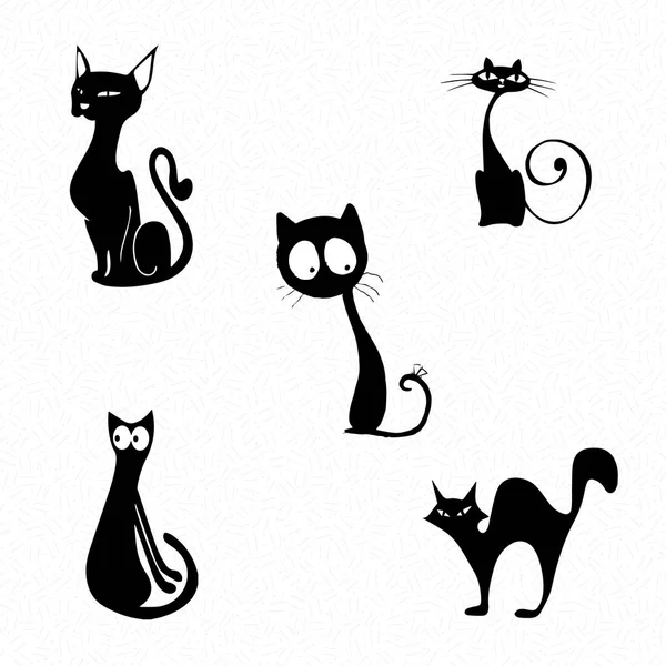 Zestaw Czarnych Kotów Wektor Ilustracji Sylwetka — Wektor stockowy