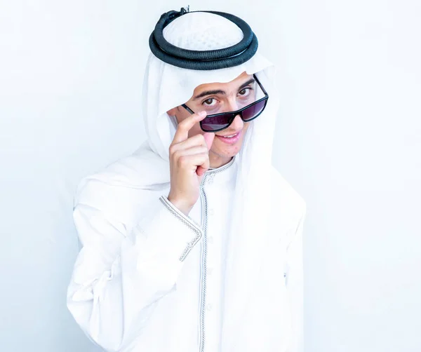 Arabic Young Man Wearing Sunglasses Peeking — Stock Photo, Image