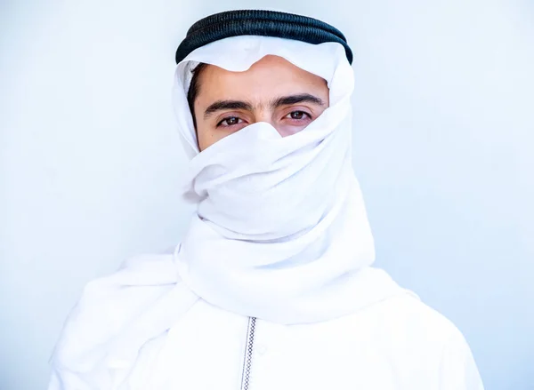 Arabic Young Man Masking His Face Hatta — Stock Photo, Image