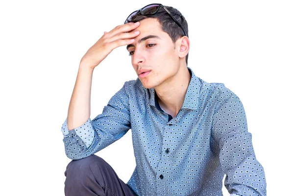Jonge Man Voelt Zich Erg Stressvol Zitten Pijn — Stockfoto