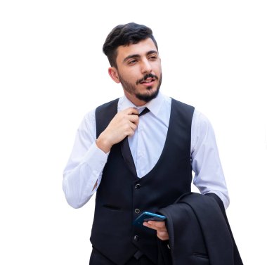 Takım elbiseli, yorgun ve gelecekte daha başarılı olmak isteyen bir adam.