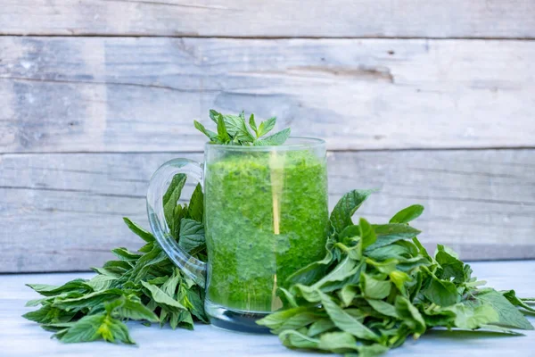 Green Smoothie Surrounded Parsley Spinach — Foto de Stock