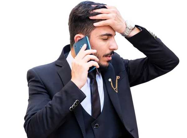 Biznes Argumentując Omawiając Pracę Pomocą Telefonu Komórkowego Rozmowie Telefonicznej Lub — Zdjęcie stockowe