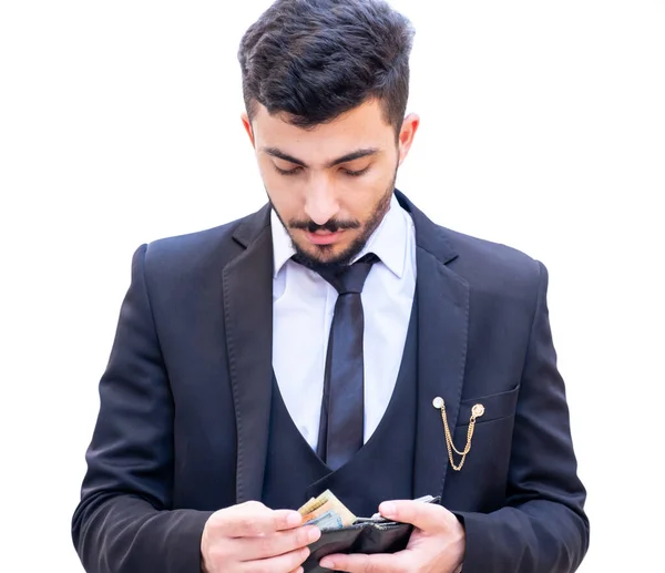 Arabic Business Man Enjoy Counting His Money While Holding His — Stock Photo, Image