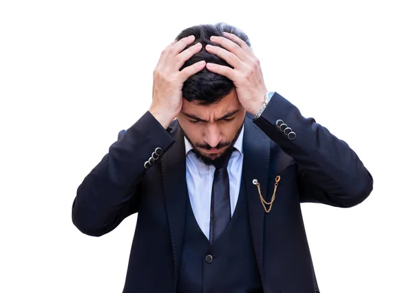 Arabski Biznesmen Trzymając Głowę Ból Głowy Przeciążenia Stresu — Zdjęcie stockowe