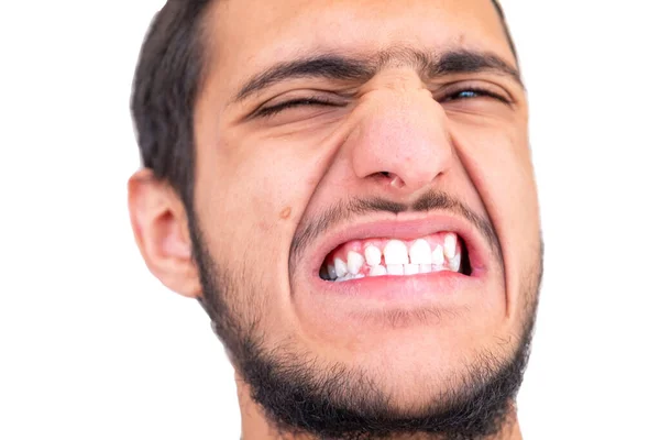 Arabiska Pojke Nära Tänderna Medan Han Stramar Dem — Stockfoto