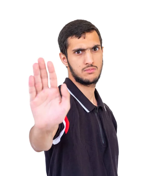 Arabische Man Steekt Zijn Hand Als Symbool Iets Iemand Stoppen — Stockfoto