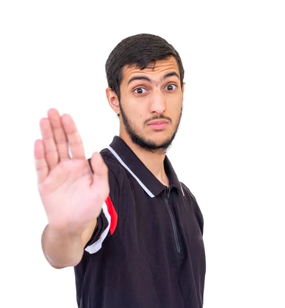 Arabic Guy Raising His Hand Symbol Stop Someone Something — Stock Photo, Image