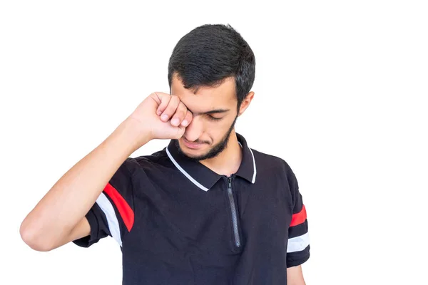 Ragazzo Arabo Sensazione Sonnolenta Stanca Strofinando Gli Occhi — Foto Stock