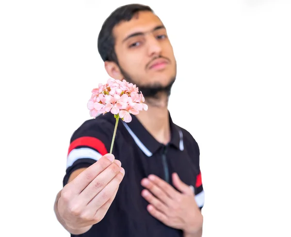 Arabic Boy Holding Flower His Hand — Stock Photo, Image