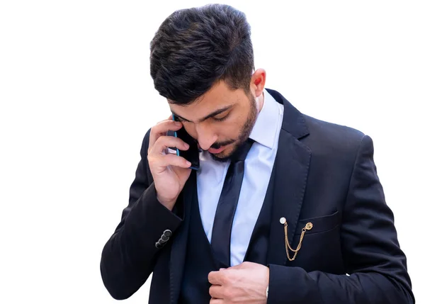 Empresário Discutindo Discutindo Trabalho Usando Telefone Celular Uma Chamada Chamada — Fotografia de Stock