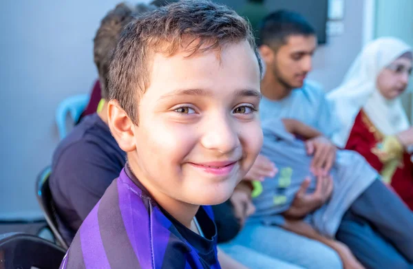 Arabic Boy Smiling His Friends — Stock Photo, Image