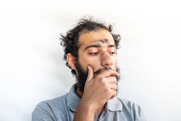 Trabajador Con Polvo Carbón Cara Sentado Pensando Algunas Ideas —  Fotos de Stock