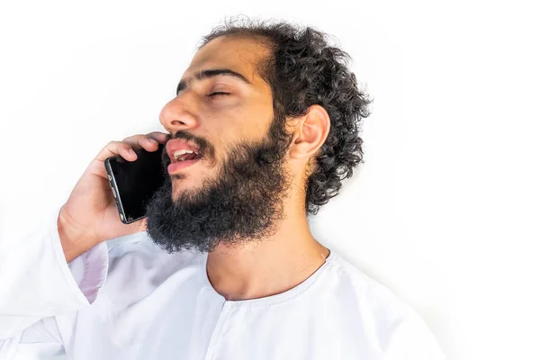Muslimský Arabský Muž Důležitý Telefonát — Stock fotografie