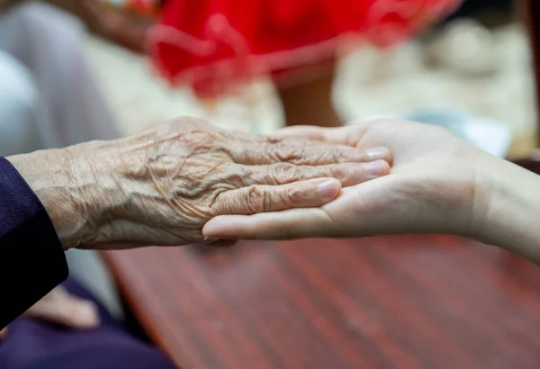 Old Lady Hands Young Hands — Stock Photo, Image