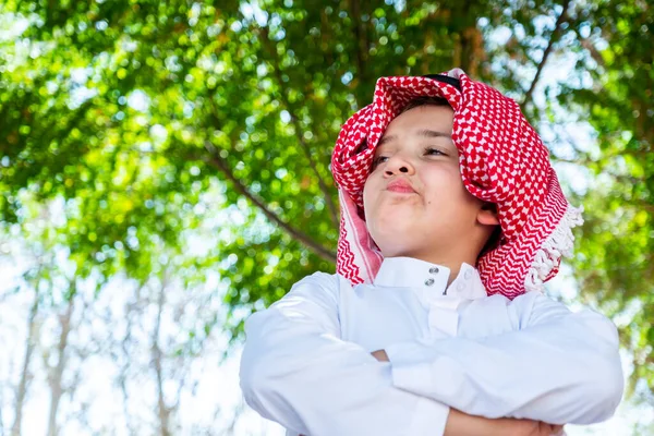 Arabe Musulman Debout Dans Parc Avec Expression Sur Son Visage — Photo