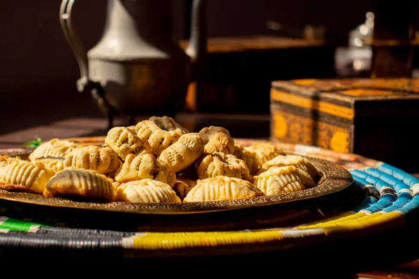 Arabic Sweets Maamoul Coffee Traditional Background — Stock Photo, Image