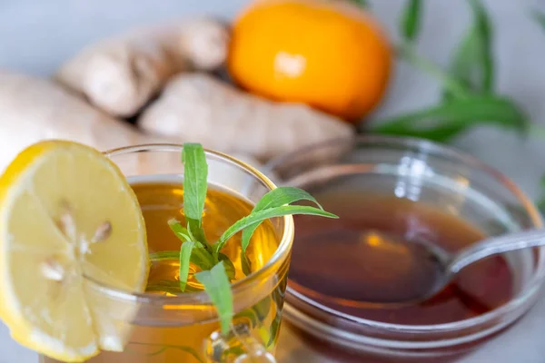 Mezclas Miel Jengibre Ajo Que Son Útiles Frío Refrescante Para — Foto de Stock