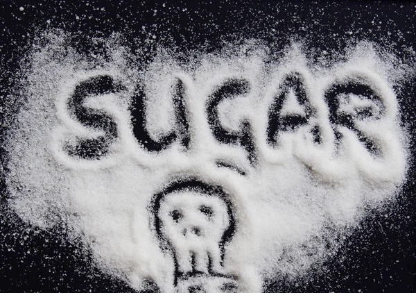 Inskriften socker dödskalle på svart bakgrund — Stockfoto