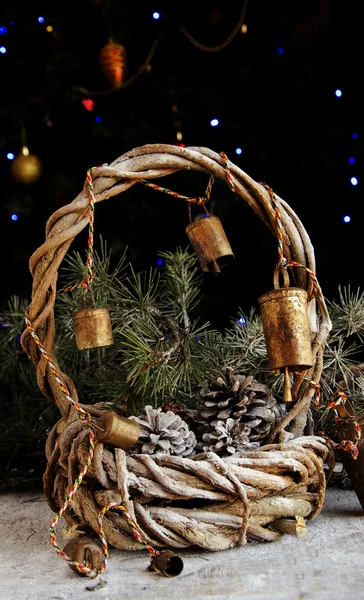 Christmas card with fir branches and decoration — Stock Photo, Image