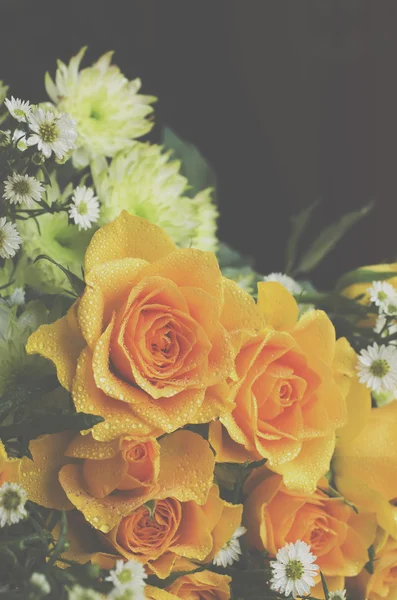 Yellow roses on a black background, selective focus — Stock Photo, Image
