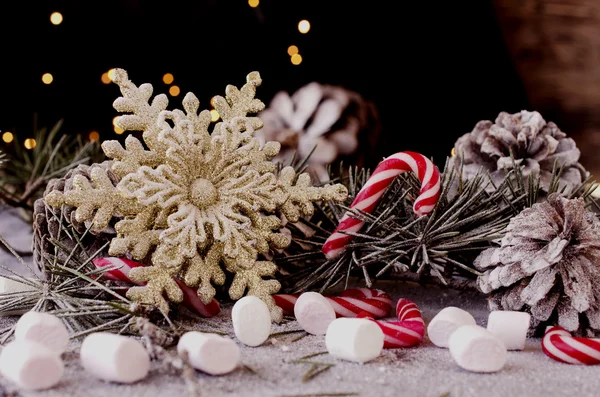 Cartão de Natal com ramos de abeto e decoração — Fotografia de Stock