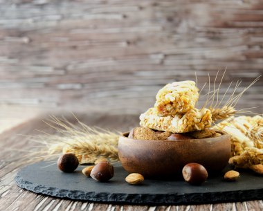 Mısır gevreği bar fındık, seçici odak ile