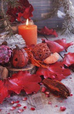 kurutulmuş çiçeklerle Cadılar Bayramı için dekoratif kabak