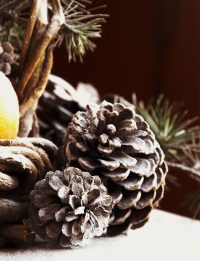 Köknar dallarıyla Noel süslemesi